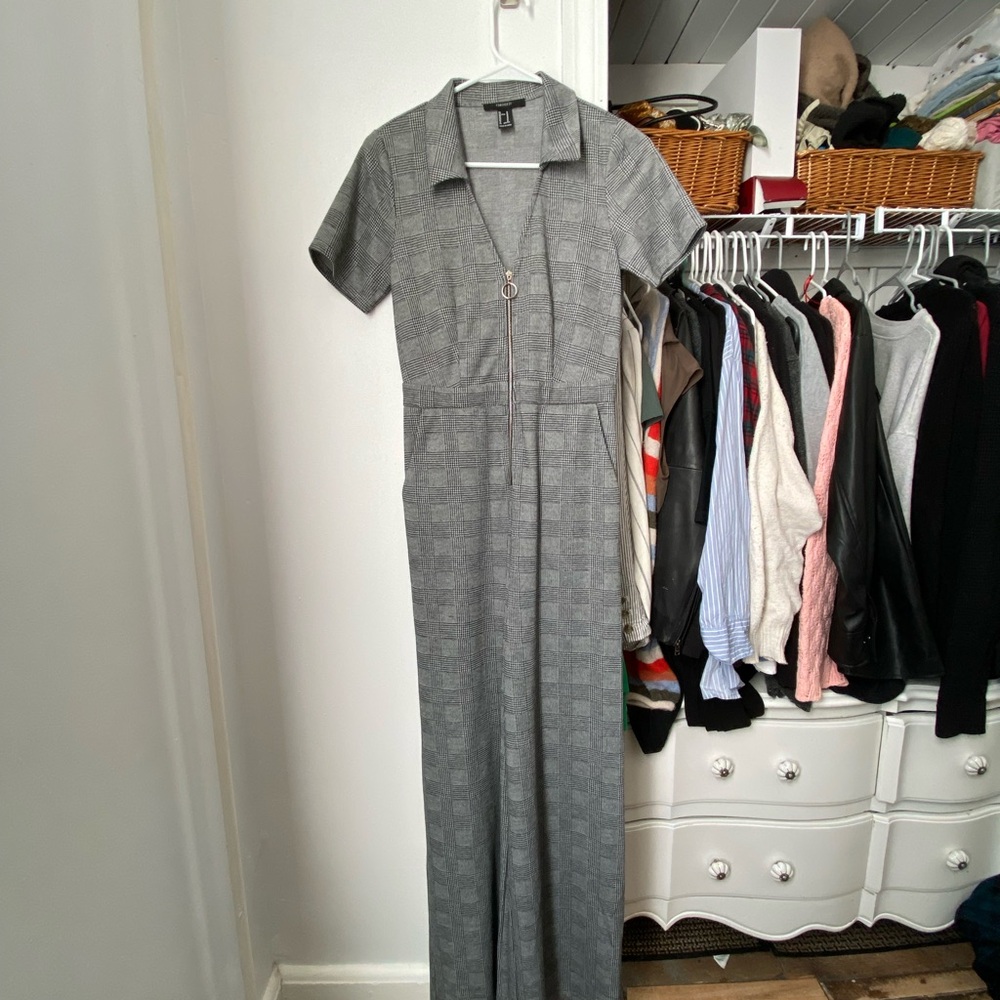 Gray Plaid Jumpsuit